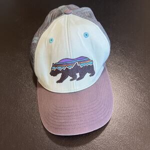 Patagonia Fitz Roy Bear Mesh Trucker Hat Blue Snapback Faded One Size